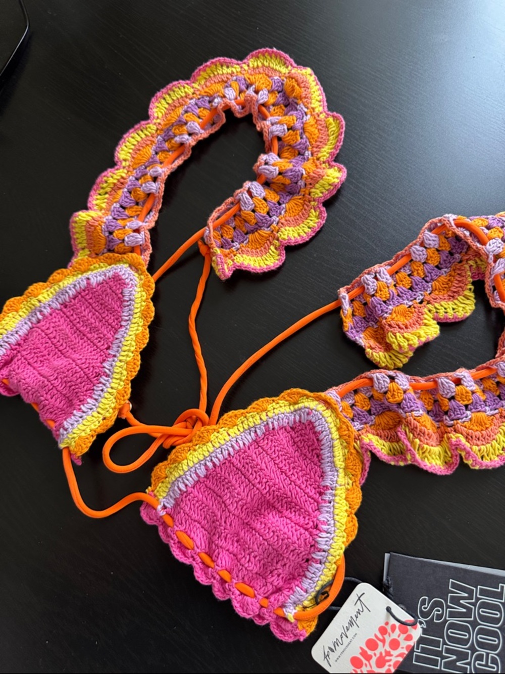 Free People Crochet Ruffle Bikini Set in Pink and Orange - Picture 8 of 10